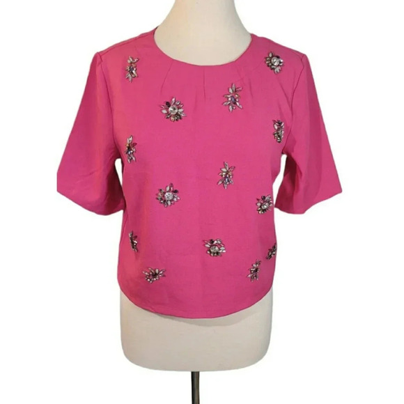 Harper Pink Short Sleeved Jewel Embellished Top Size M - Picture 1 of 9